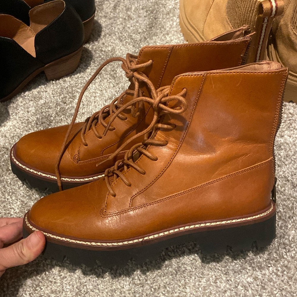 Madewell Womens Laced Boots (back zipper) brown Size 6.5 NWOB
